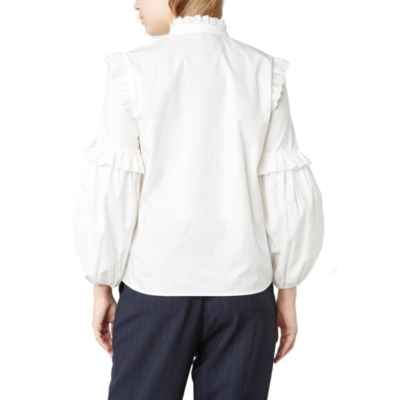 Maje BIANCO Loutan Balloon-Sleeve Poplin shirt with frills - Picture 3 of 9